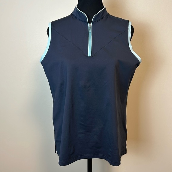 Adidas ClimaCool Navy Blue w Baby Blue Accents Sleeveless Golf Shirt Sz L - Picture 1 of 8